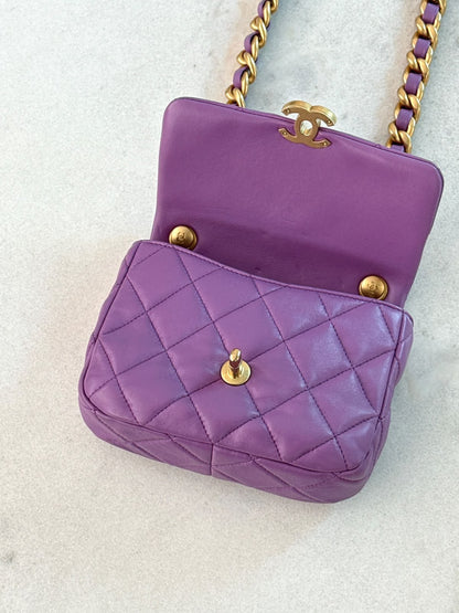 PURPLE LAMBSKIN LEATHER MINI CANDY CHAIN FLAP BAG