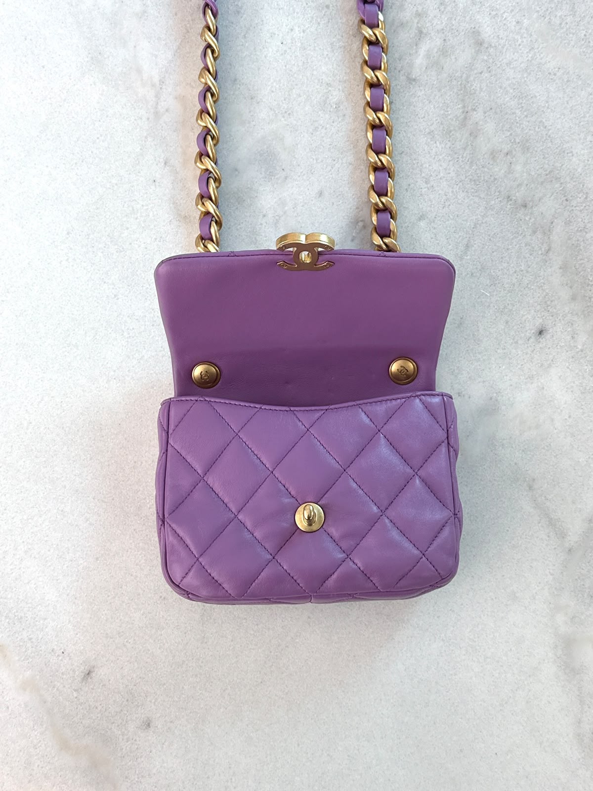 PURPLE LAMBSKIN LEATHER MINI CANDY CHAIN FLAP BAG