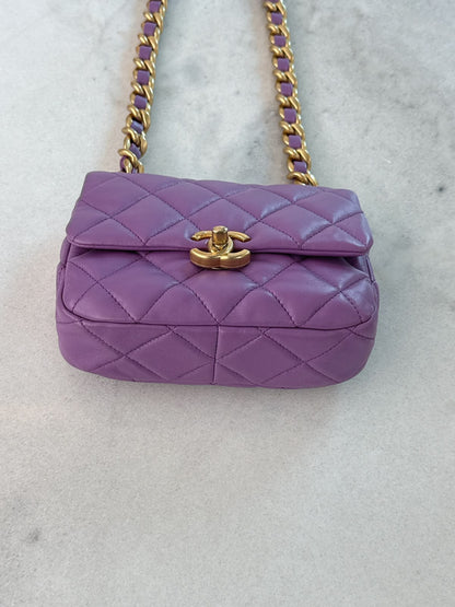 PURPLE LAMBSKIN LEATHER MINI CANDY CHAIN FLAP BAG