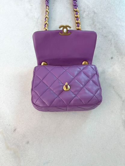 PURPLE LAMBSKIN LEATHER MINI CANDY CHAIN FLAP BAG