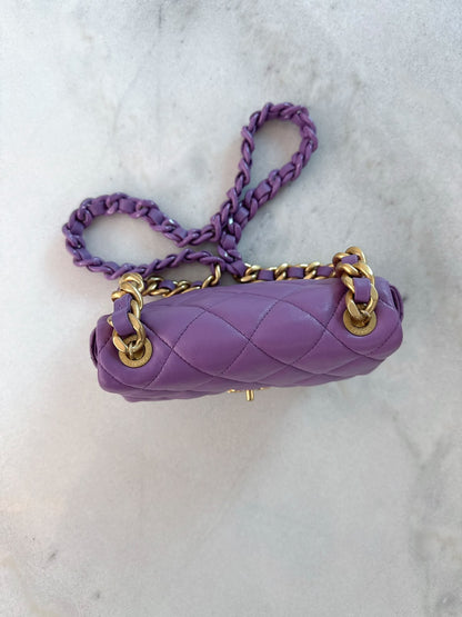 PURPLE LAMBSKIN LEATHER MINI CANDY CHAIN FLAP BAG