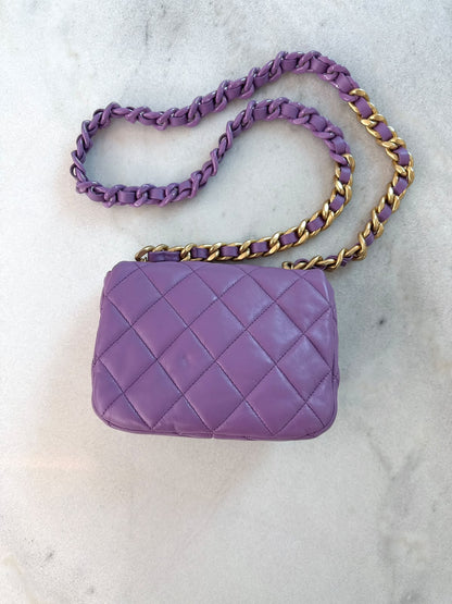 PURPLE LAMBSKIN LEATHER MINI CANDY CHAIN FLAP BAG