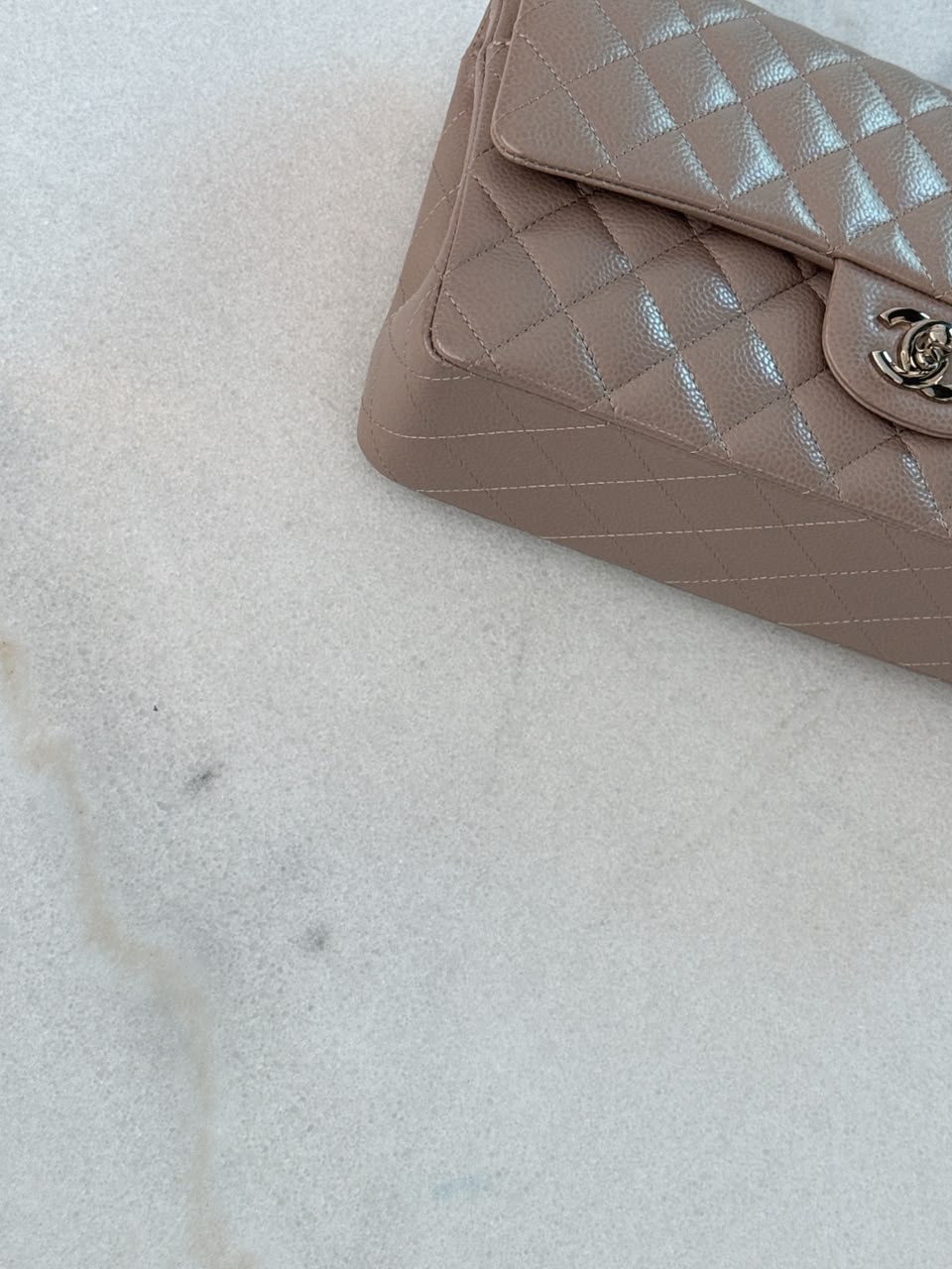BEIGE TAUPE CAVIAR LEATHER MEDIUM CLASSIC DOUBLE FLAP HANDBAG