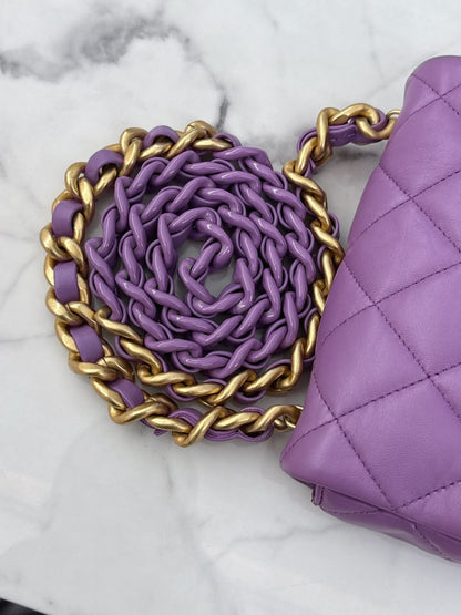 PURPLE LAMBSKIN LEATHER MINI CANDY CHAIN FLAP BAG