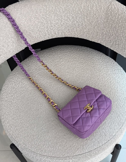 PURPLE LAMBSKIN LEATHER MINI CANDY CHAIN FLAP BAG