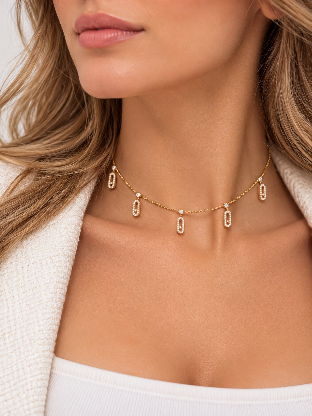 ROSE GOLD MOVE UNO PAVE DIAMOND CHOKER NECKLACE