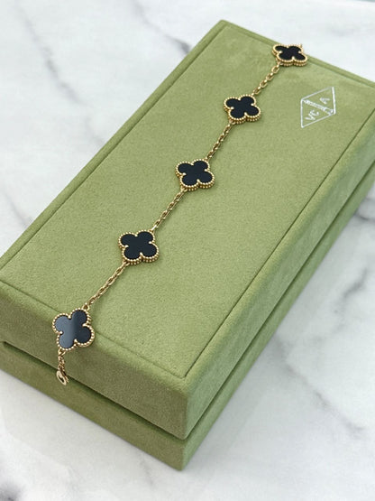 ONYX 5 MOTIF 18K YELLOW GOLD VINTAGE ALHAMBRA BRACELET
