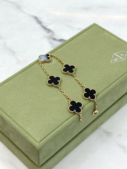 ONYX 5 MOTIF 18K YELLOW GOLD VINTAGE ALHAMBRA BRACELET