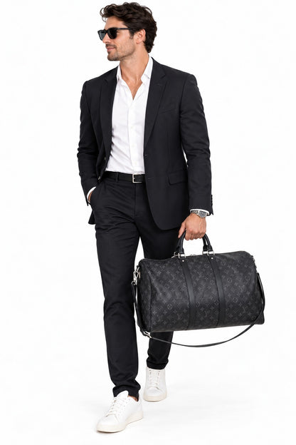 BLACK AND GREY MONOGRAM ECLIPSE CANVAS KEEPALL BANDOULIERE 55