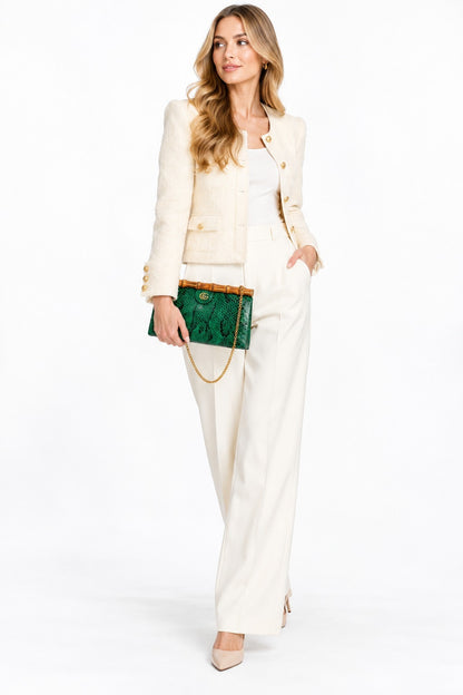 EMERALD GREEN PYTHON LEATHER DIANA BAMBOO TOP HANDLE CLUTCH