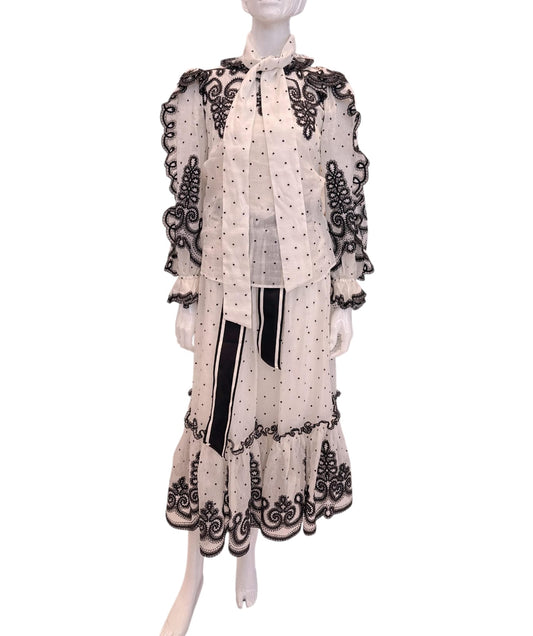 BLACK AND WHITE THE LOVESTRUCK ROPE BLOUSE AND SKIRT SET 0/1