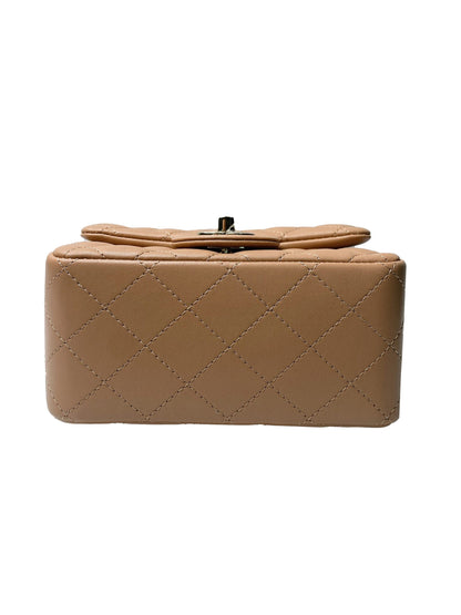 DARK BEIGE LAMBSKIN QUILTED CLASSIC MINI FLAP BAG