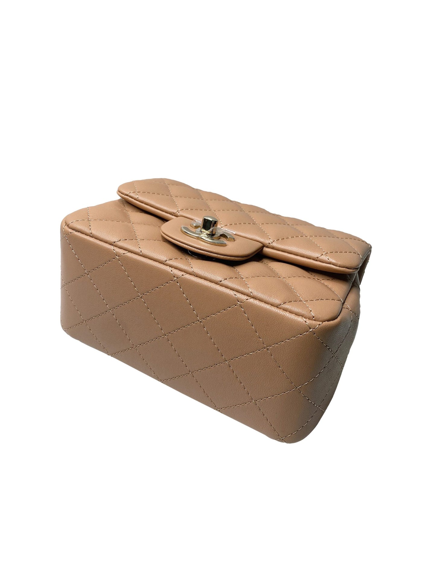 DARK BEIGE LAMBSKIN QUILTED CLASSIC MINI FLAP BAG