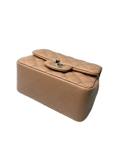 DARK BEIGE LAMBSKIN QUILTED CLASSIC MINI FLAP BAG