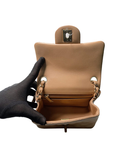 DARK BEIGE LAMBSKIN QUILTED CLASSIC MINI FLAP BAG
