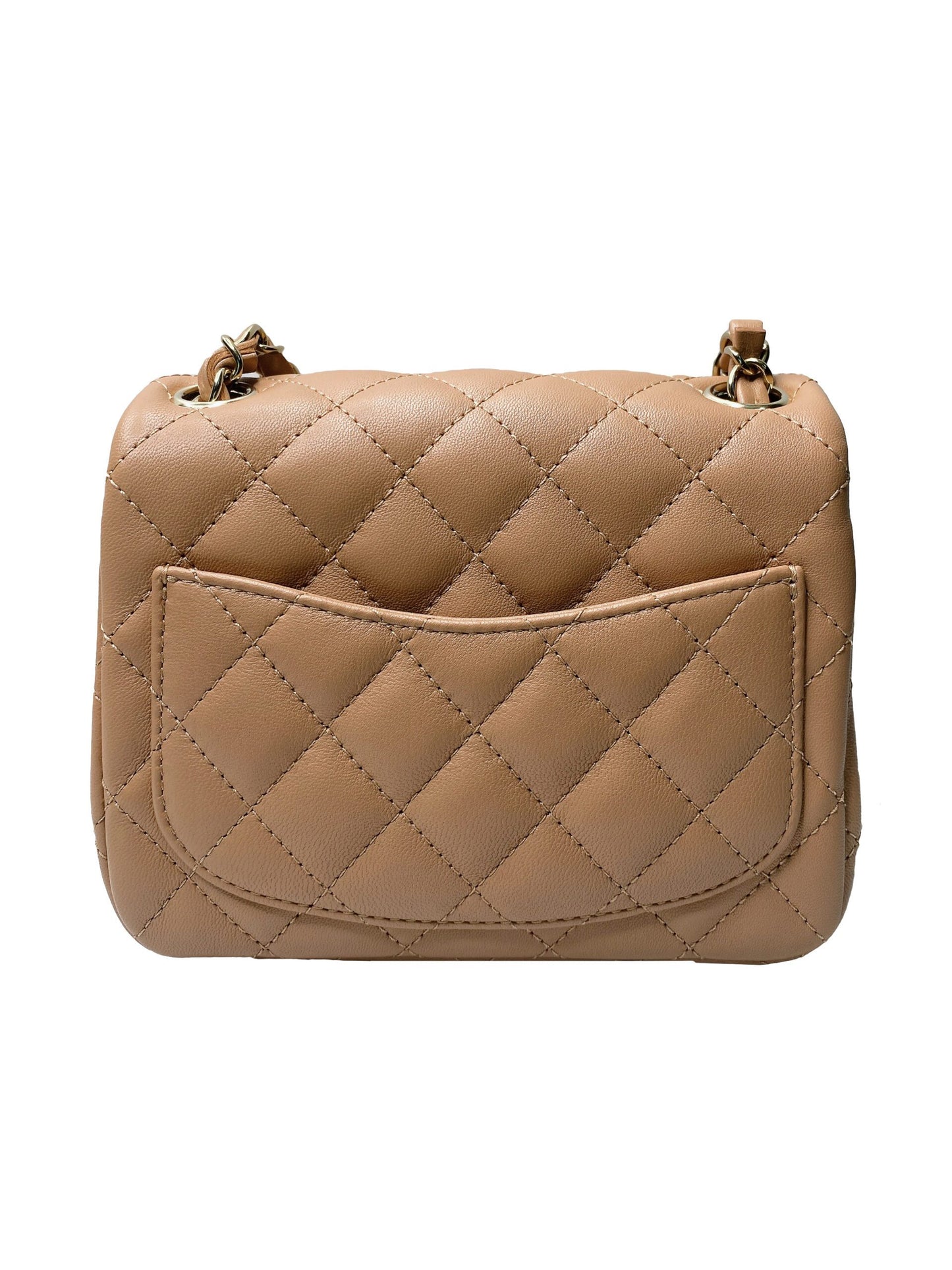 DARK BEIGE LAMBSKIN QUILTED CLASSIC MINI FLAP BAG