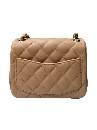 DARK BEIGE LAMBSKIN QUILTED CLASSIC MINI FLAP BAG