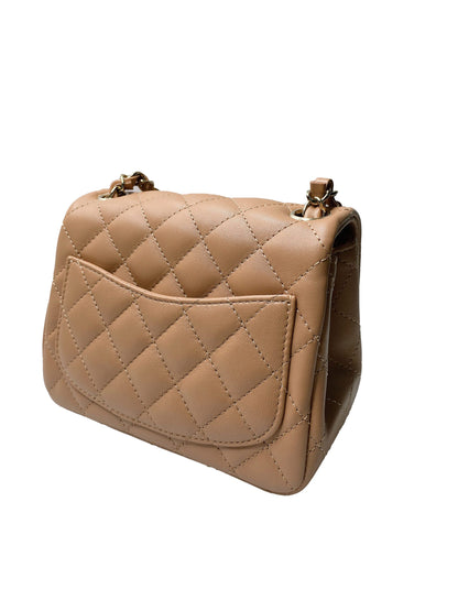 DARK BEIGE LAMBSKIN QUILTED CLASSIC MINI FLAP BAG