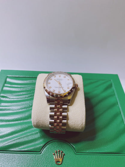 DATEJUST 31 WHITE DIAMOND DIAL DIAMOND BEZEL 18K ROSE GOLD TWO TONE JUBILEE LADIES WATCH
