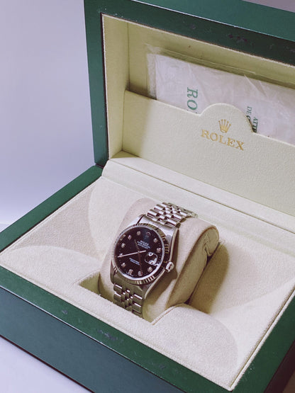 DATEJUST STEEL WHITE GOLD BLACK DIAMOND DIAL WATCH 36MM