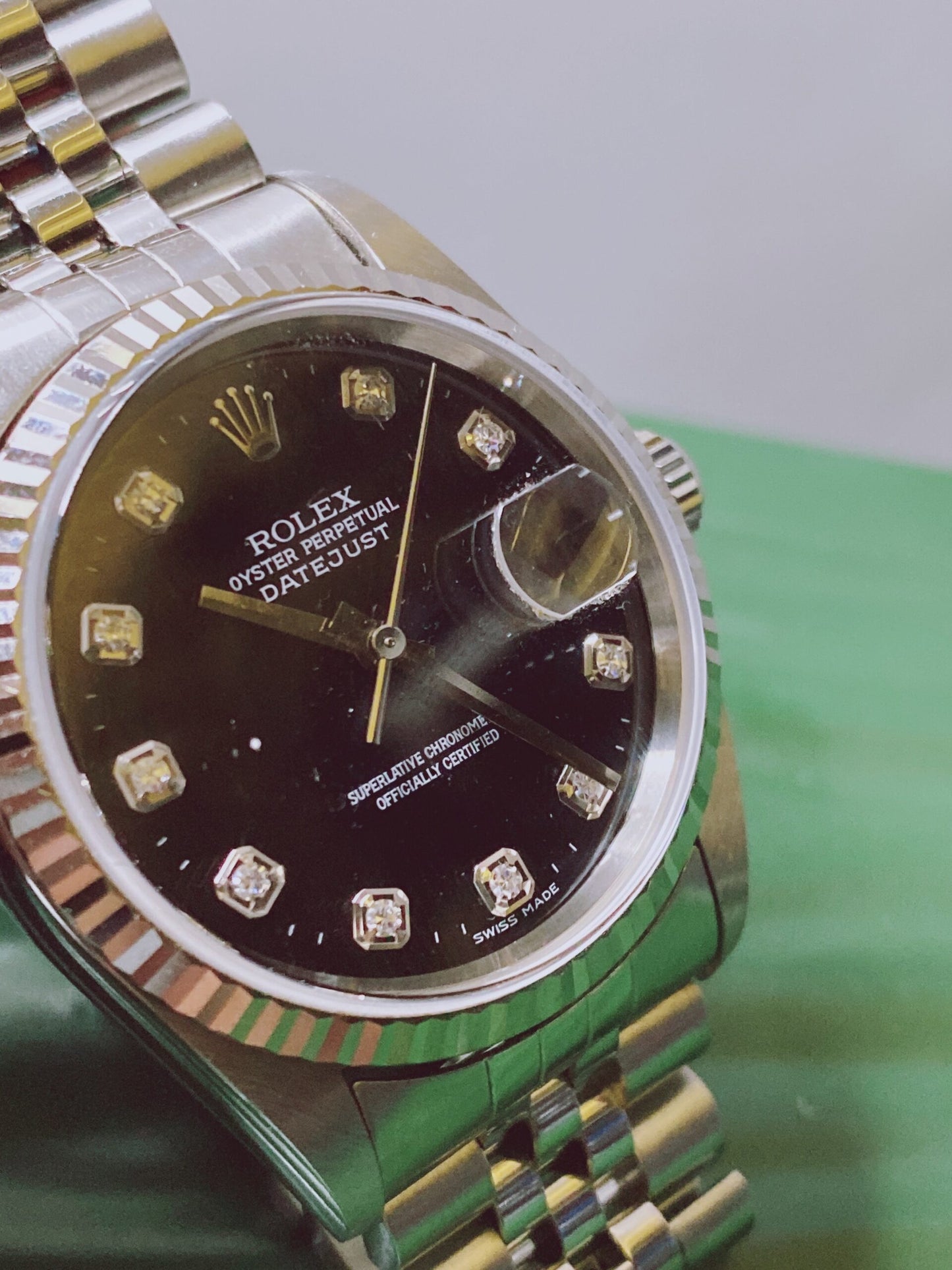 DATEJUST STEEL WHITE GOLD BLACK DIAMOND DIAL WATCH 36MM