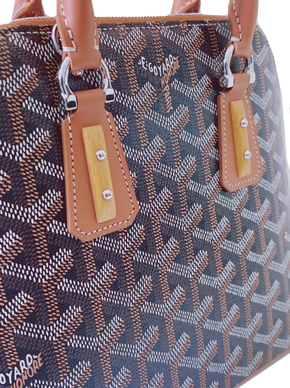 BLACK TAN GOYARDINE CANVAS CALFSKIN VENDOME MINI BAG