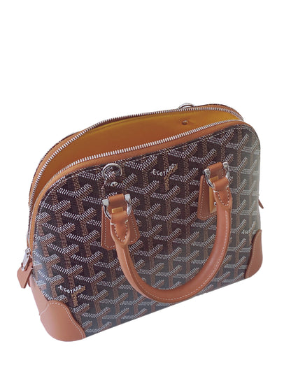 BLACK TAN GOYARDINE CANVAS CALFSKIN VENDOME MINI BAG
