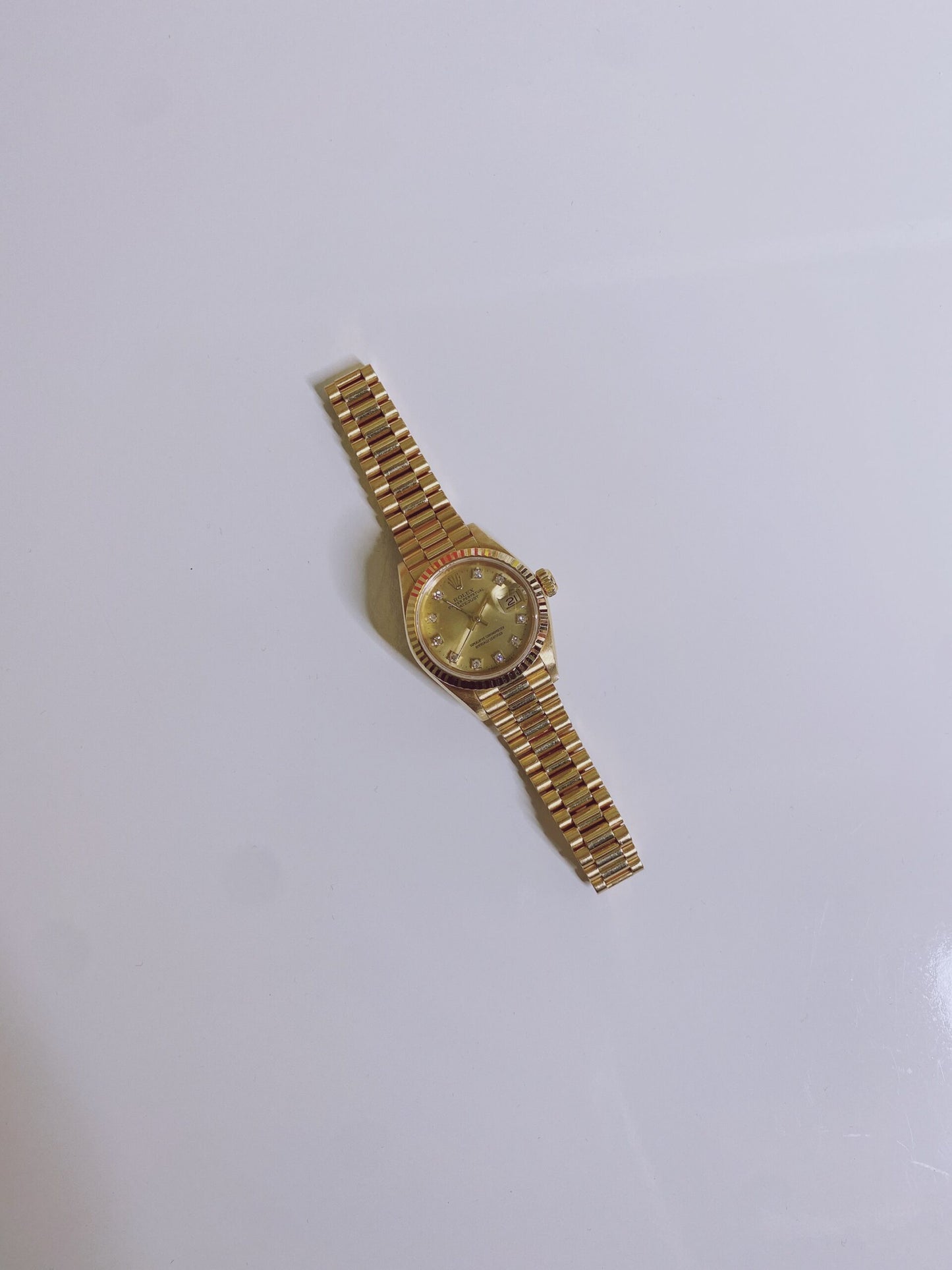 DATEJUST YELLOW GOLD DIAMOND DIAL FLUTED BEZEL 26MM PRESIDENT WATCH