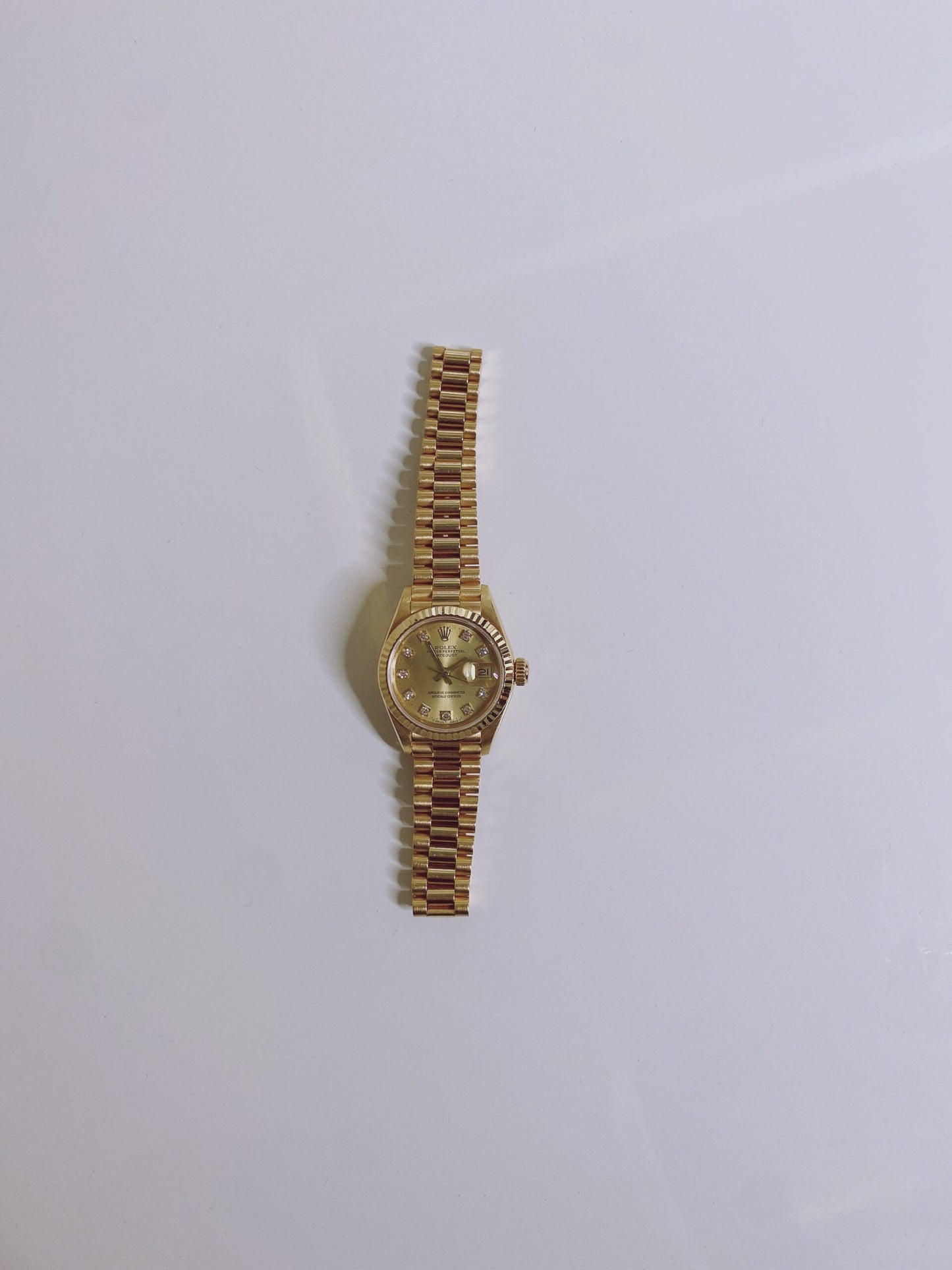 DATEJUST YELLOW GOLD DIAMOND DIAL FLUTED BEZEL 26MM PRESIDENT WATCH