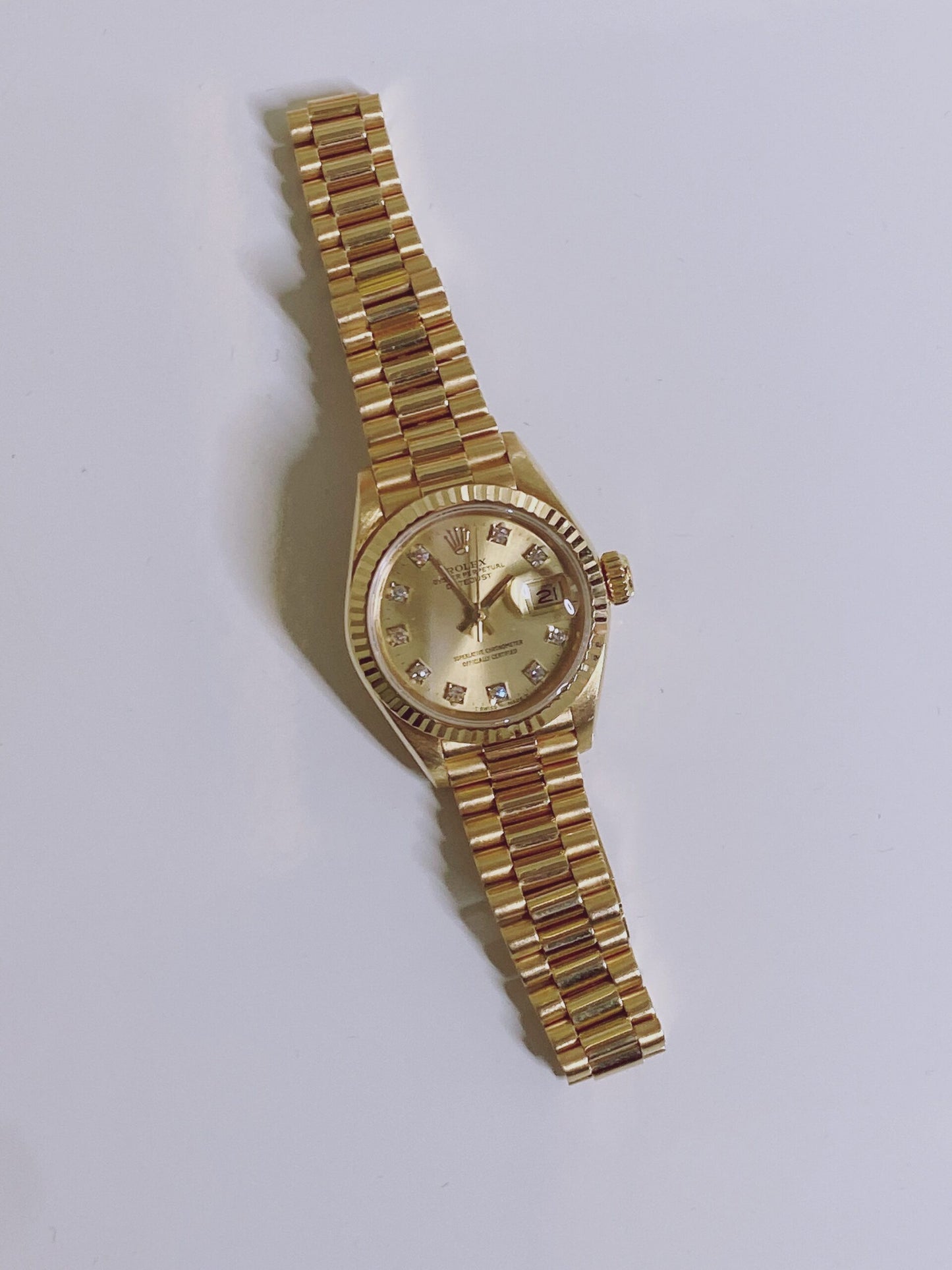 DATEJUST YELLOW GOLD DIAMOND DIAL FLUTED BEZEL 26MM PRESIDENT WATCH