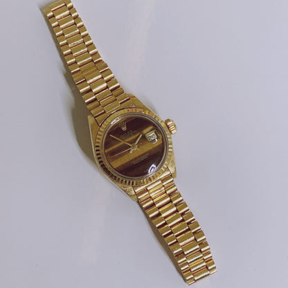 DATEJUST TIGER EYE DIAL 18K YELLOW GOLD FLUTED BEZEL 26MM PRESIDENT WATCH