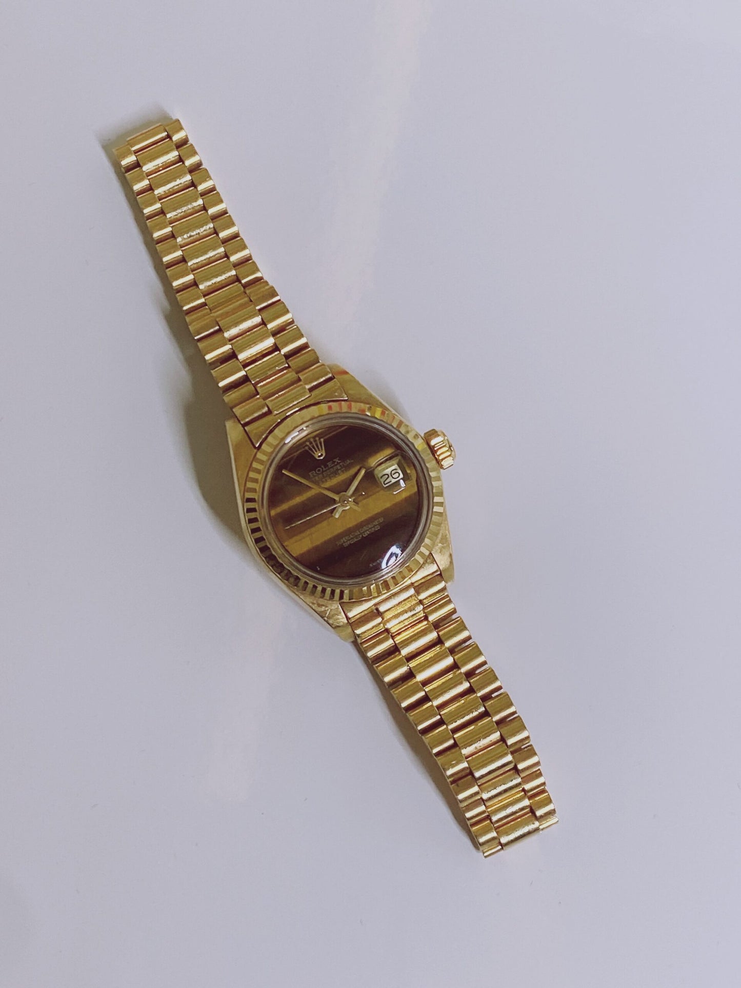 DATEJUST TIGER EYE DIAL 18K YELLOW GOLD FLUTED BEZEL 26MM PRESIDENT WATCH