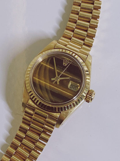 DATEJUST TIGER EYE DIAL 18K YELLOW GOLD FLUTED BEZEL 26MM PRESIDENT WATCH