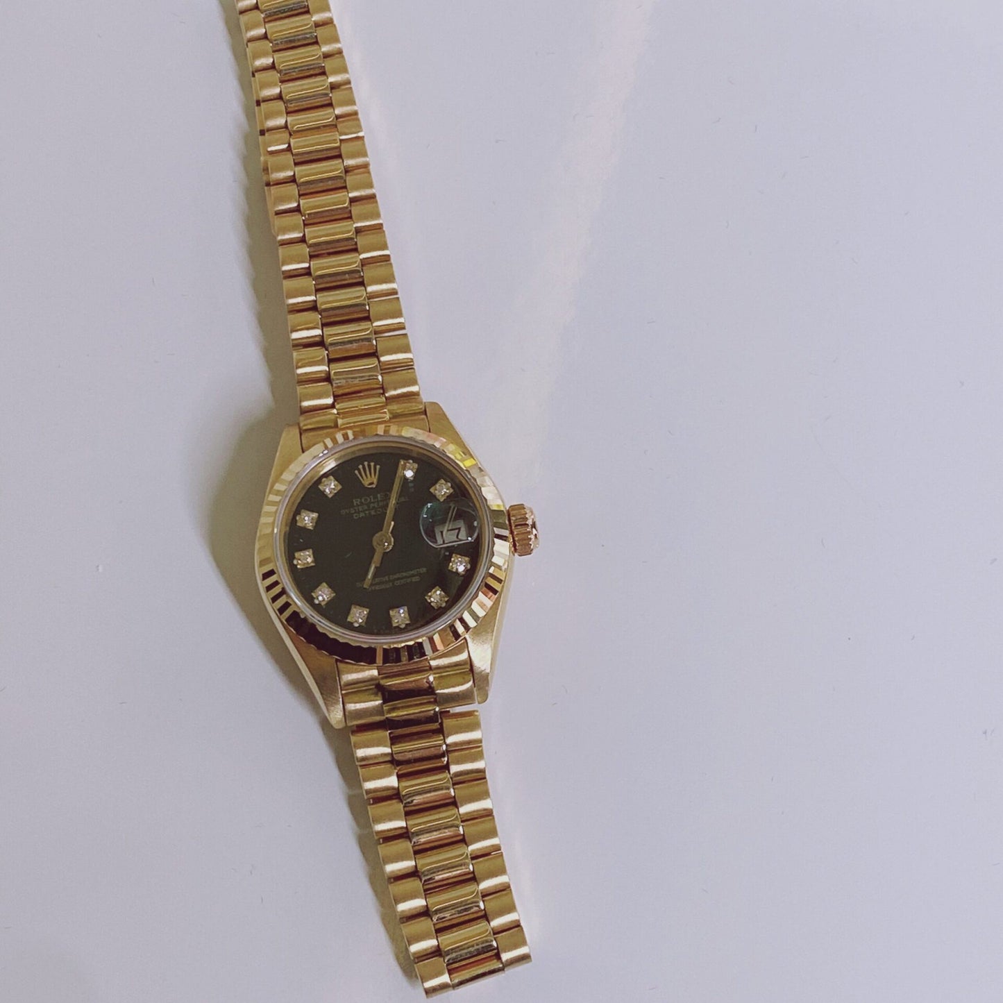 DATEJUST GREEN DIAMOND DIAL 18K YELLOW GOLD FLUTED BEZEL 26MM PRESIDENT WATCH