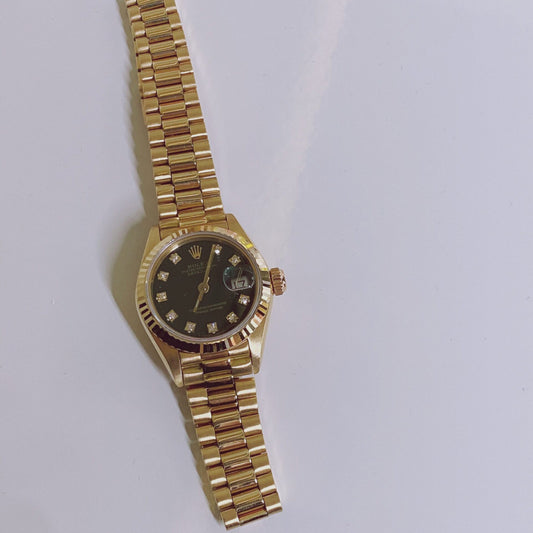 DATEJUST GREEN DIAMOND DIAL 18K YELLOW GOLD FLUTED BEZEL 26MM PRESIDENT WATCH