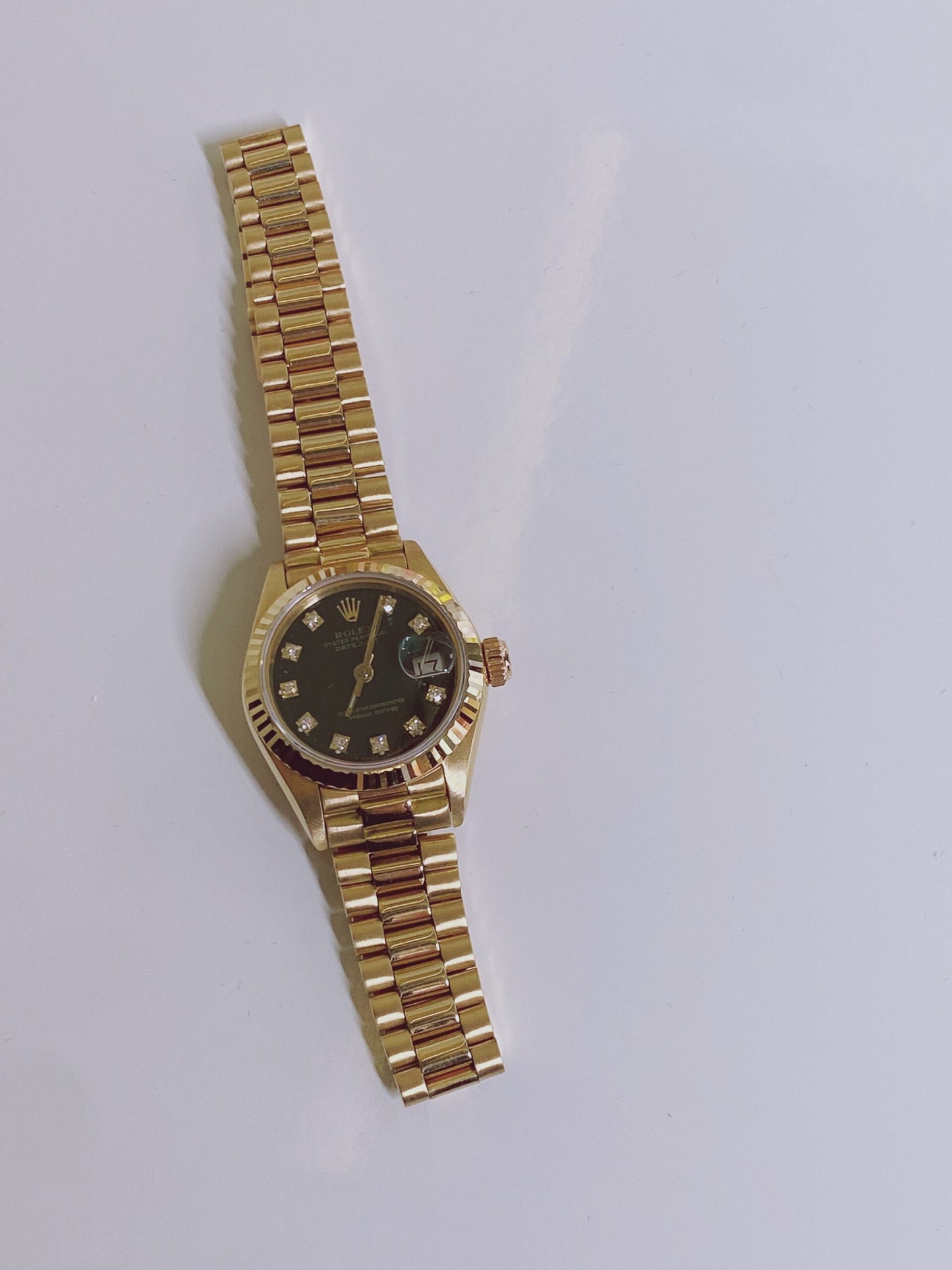 DATEJUST GREEN DIAMOND DIAL 18K YELLOW GOLD FLUTED BEZEL 26MM PRESIDENT WATCH