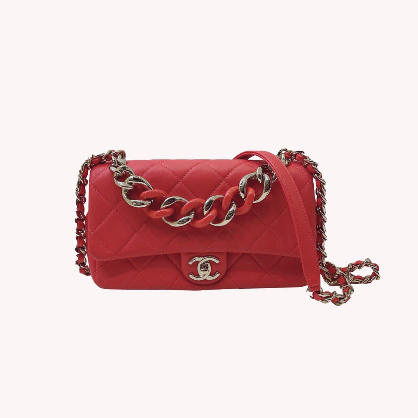 RED SMALL LAMBSKIN ELEGANT CHAIN SINGLE FLAP BAG