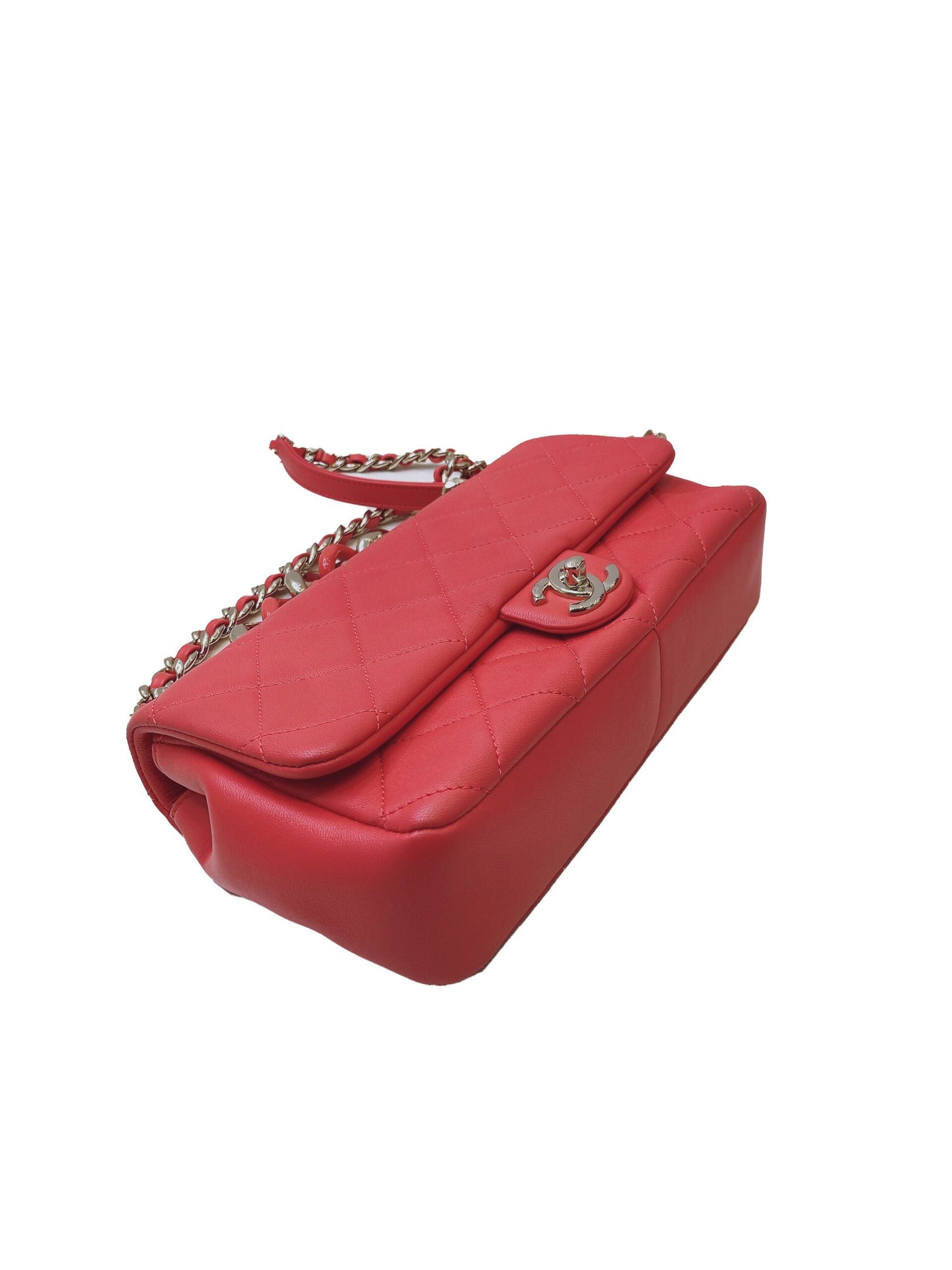 RED SMALL LAMBSKIN ELEGANT CHAIN SINGLE FLAP BAG