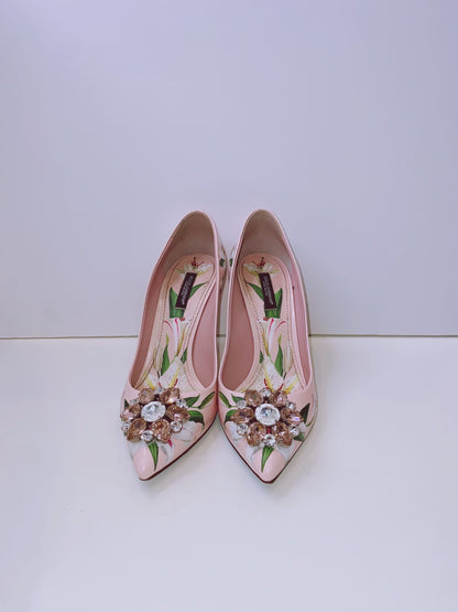 PINK FLORAL CRYSTAL BELLUCI PUMPS 38.5
