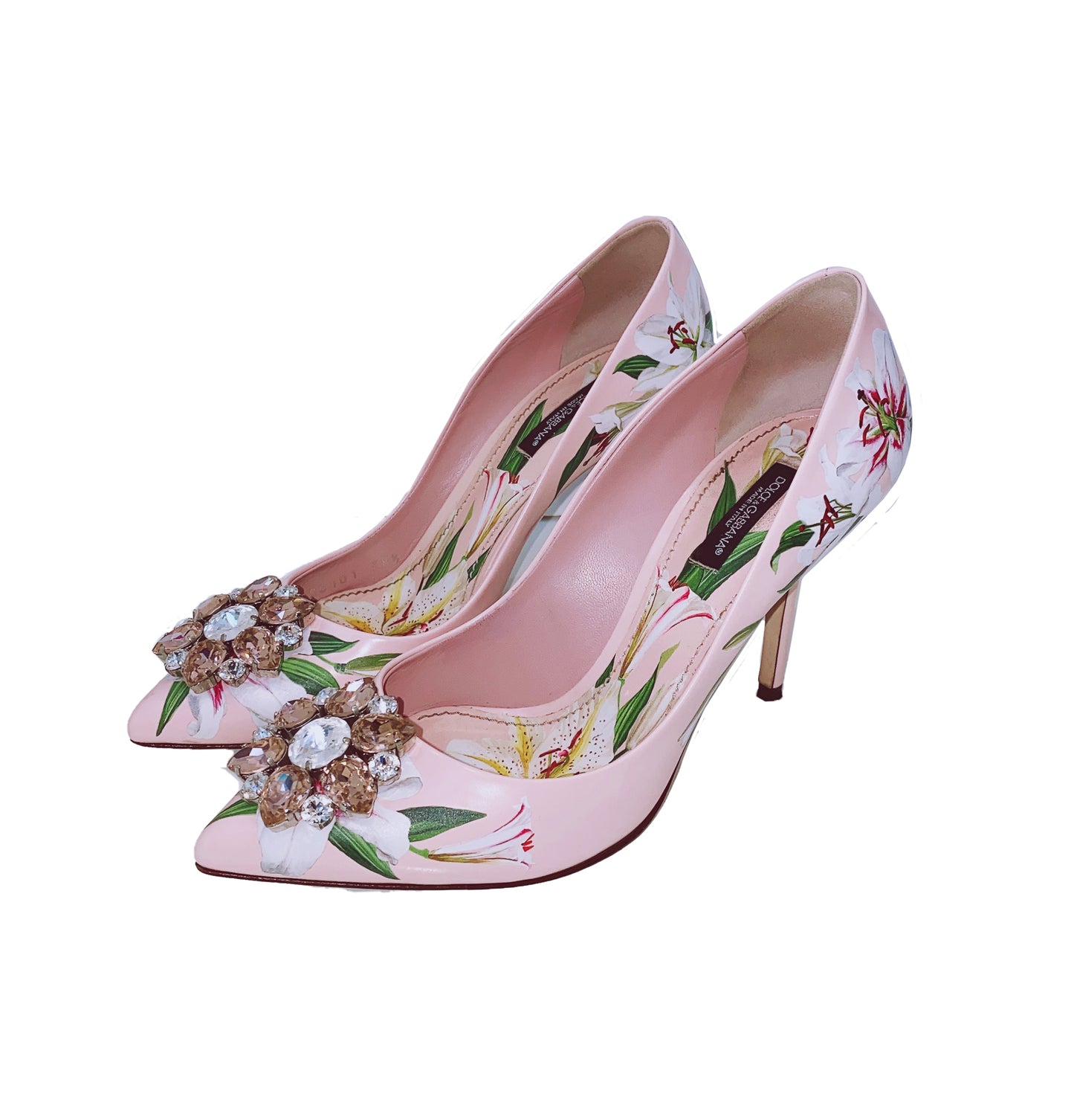 PINK FLORAL CRYSTAL BELLUCI PUMPS 38.5