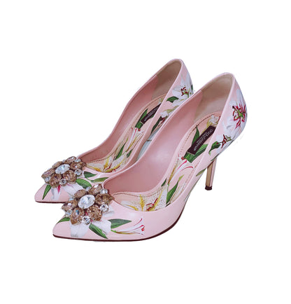 PINK FLORAL CRYSTAL BELLUCI PUMPS 38.5