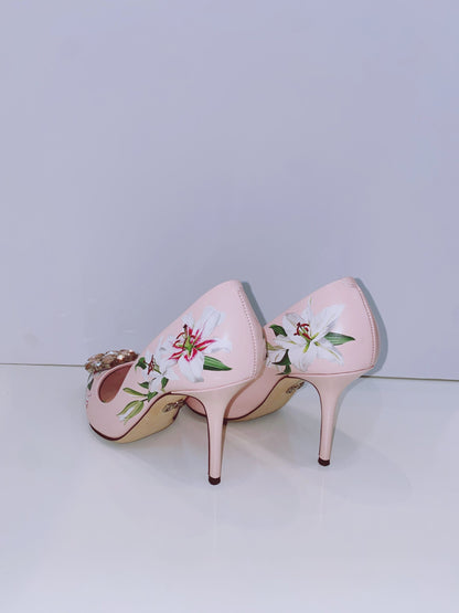 PINK FLORAL CRYSTAL BELLUCI PUMPS 38.5