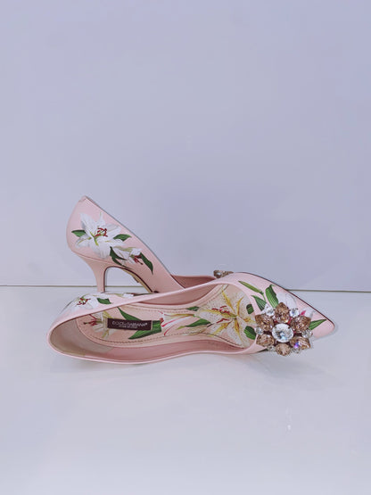 PINK FLORAL CRYSTAL BELLUCI PUMPS 38.5