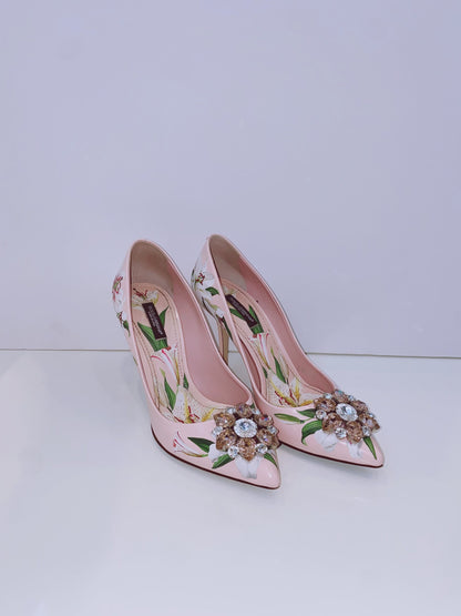 PINK FLORAL CRYSTAL BELLUCI PUMPS 38.5