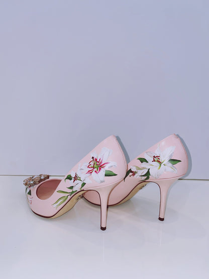 PINK FLORAL CRYSTAL BELLUCI PUMPS 38.5