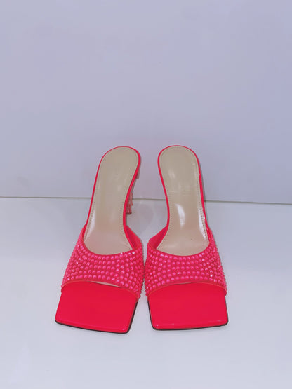 PINK CRYSTAL EMBELLISHED MULES 38