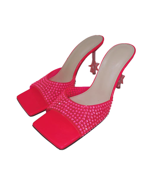 PINK CRYSTAL EMBELLISHED MULES 38