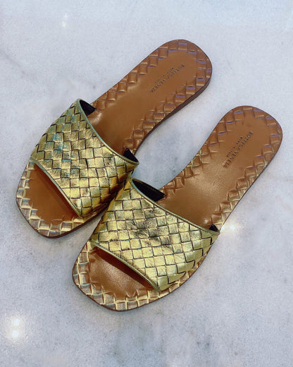 GOLD INTRECCIATO LEATHER RAVELLO  FLAT 37.5