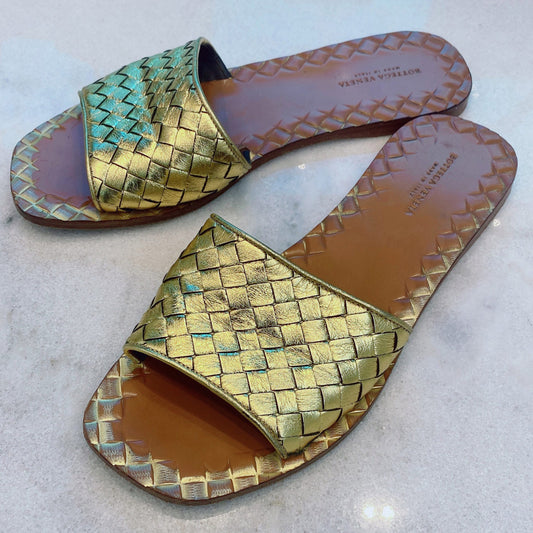 GOLD INTRECCIATO LEATHER RAVELLO  FLAT 37.5