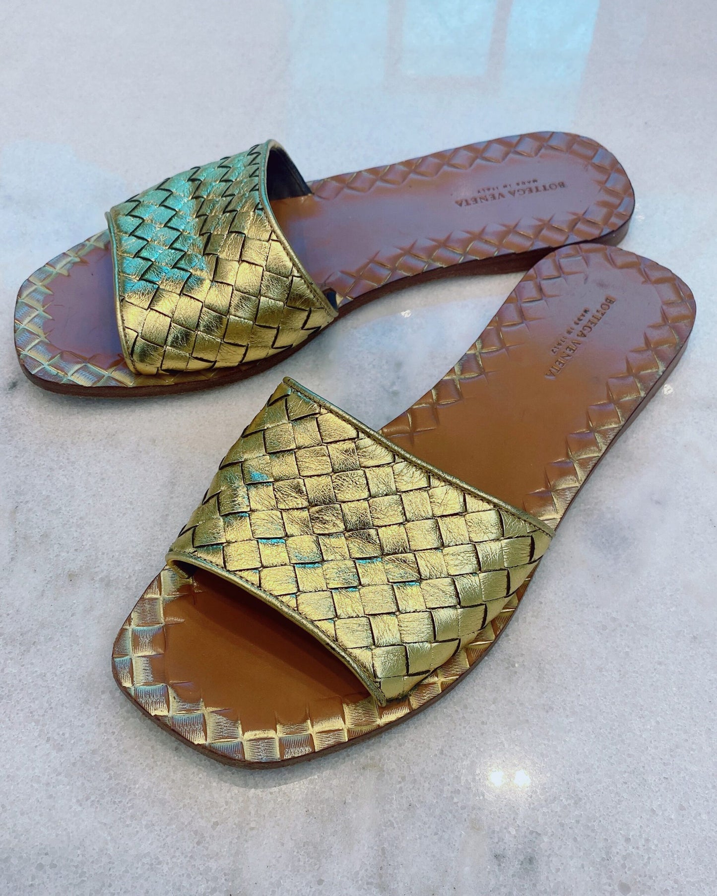 GOLD INTRECCIATO LEATHER RAVELLO  FLAT 37.5